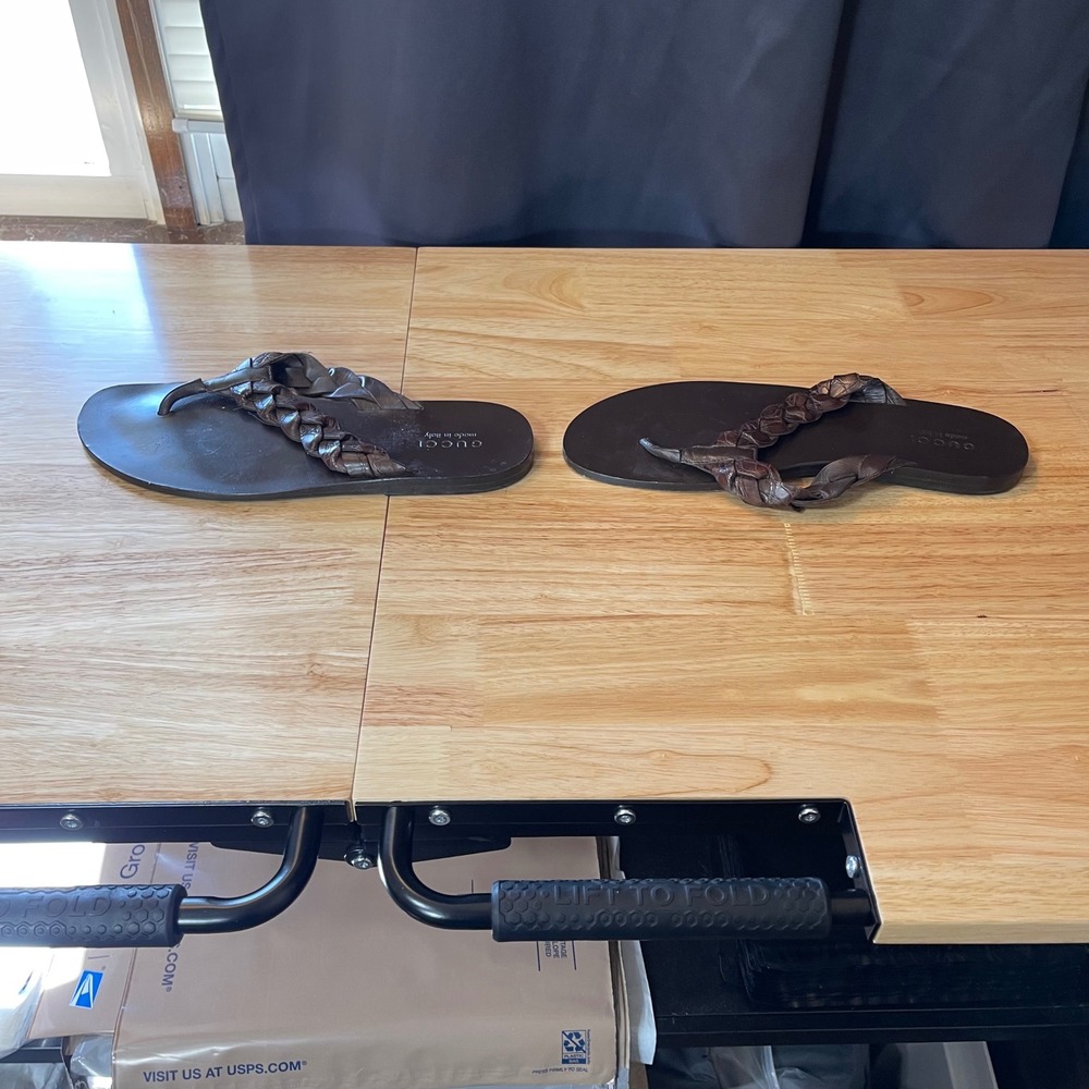 Gucci Mens Dark Brown Braided Leather Thong Sandals Flip Flops Made in Italy 11 - Picture 4 of 7
